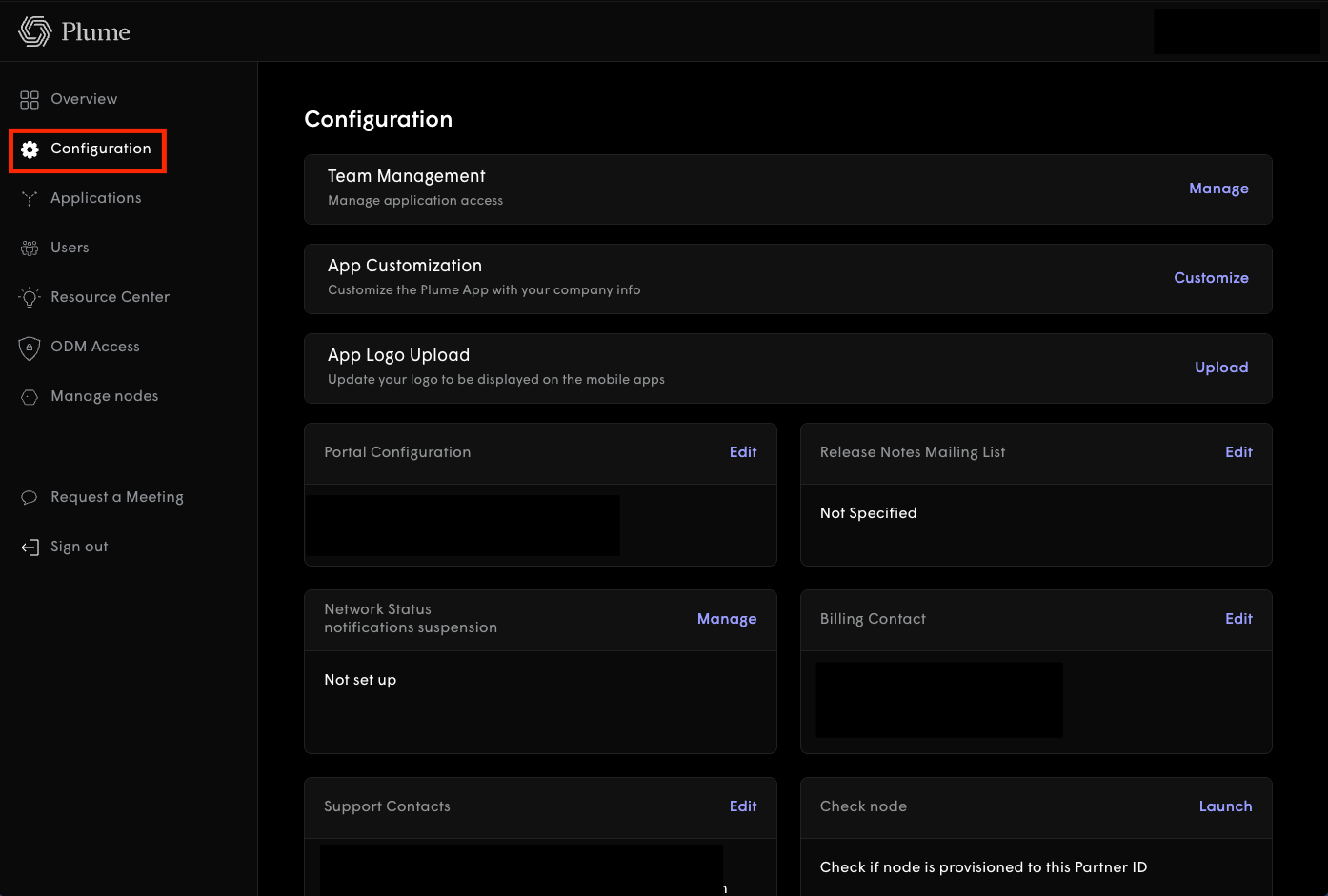 Plume Partner Portal Configuration page