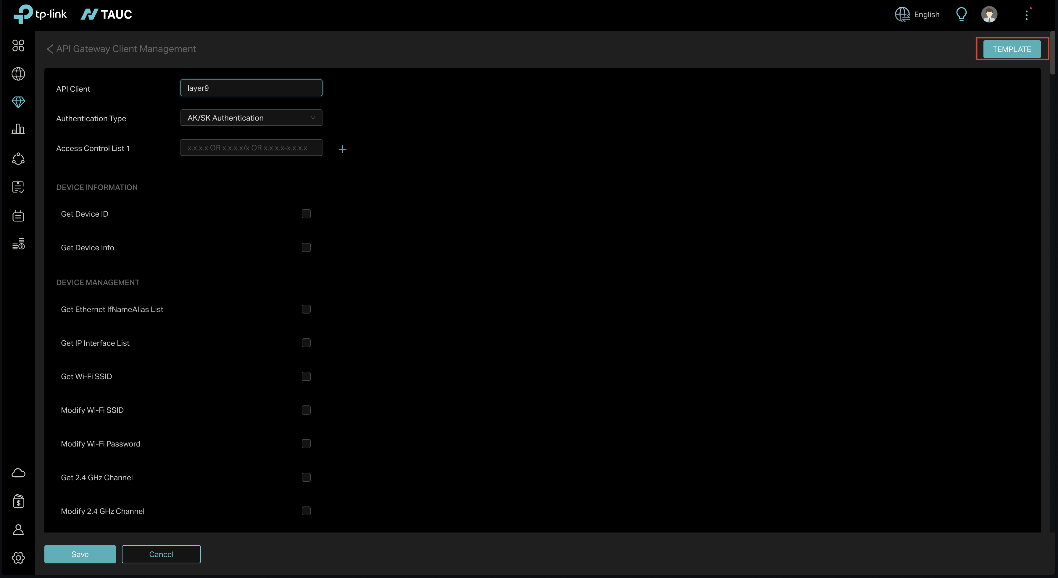 Template button location