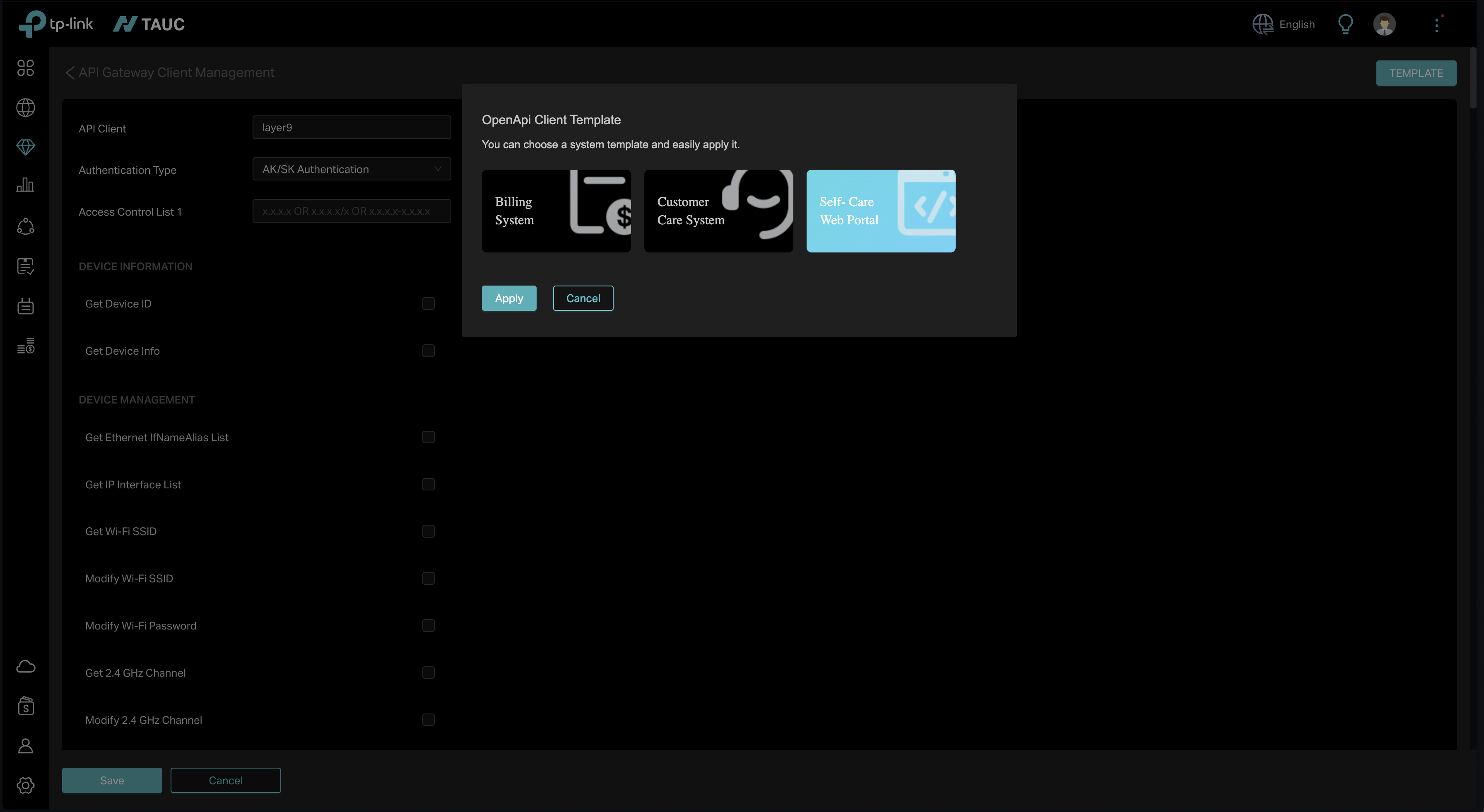 Self-Care Web Portal template selection