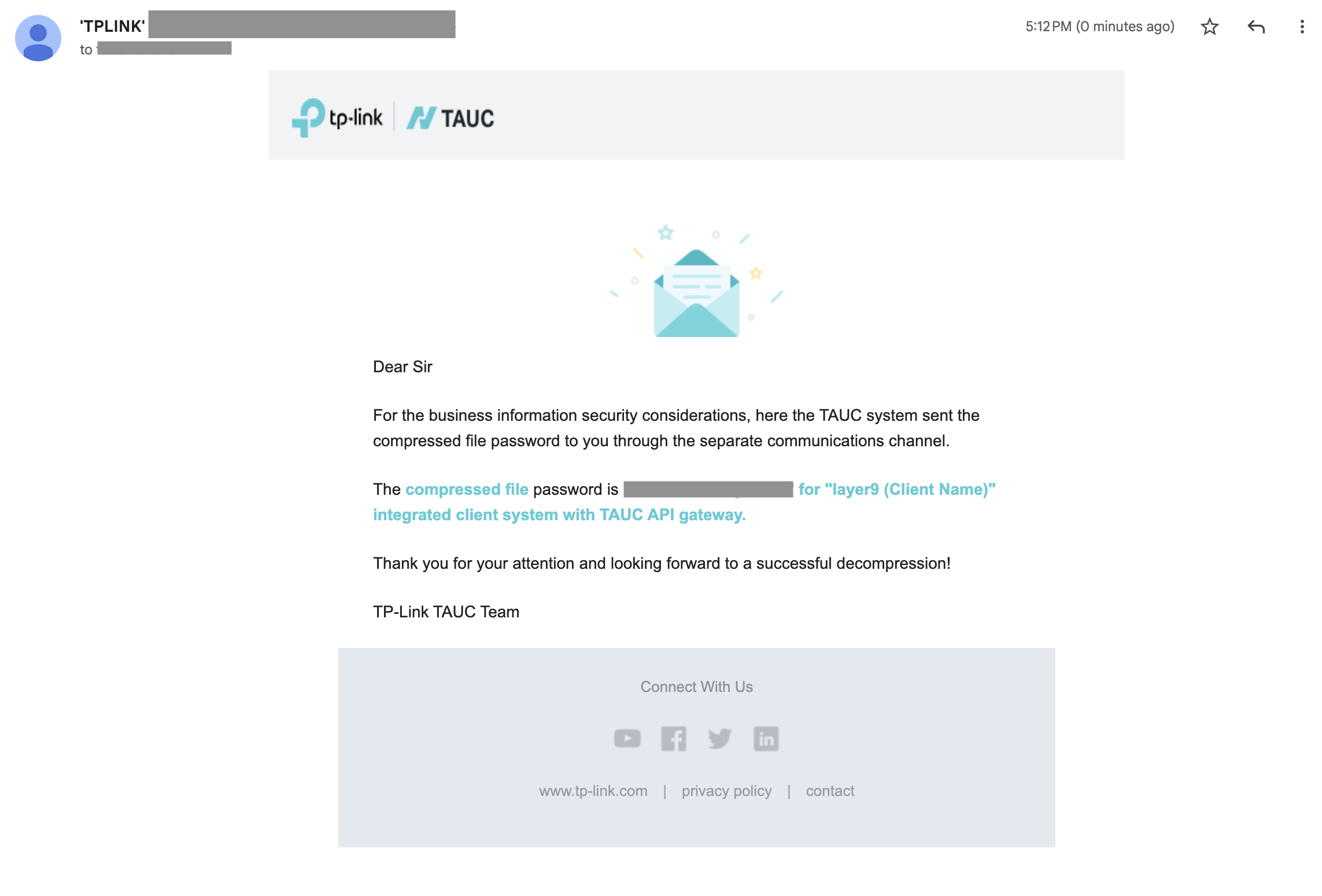 Email notification with archive password