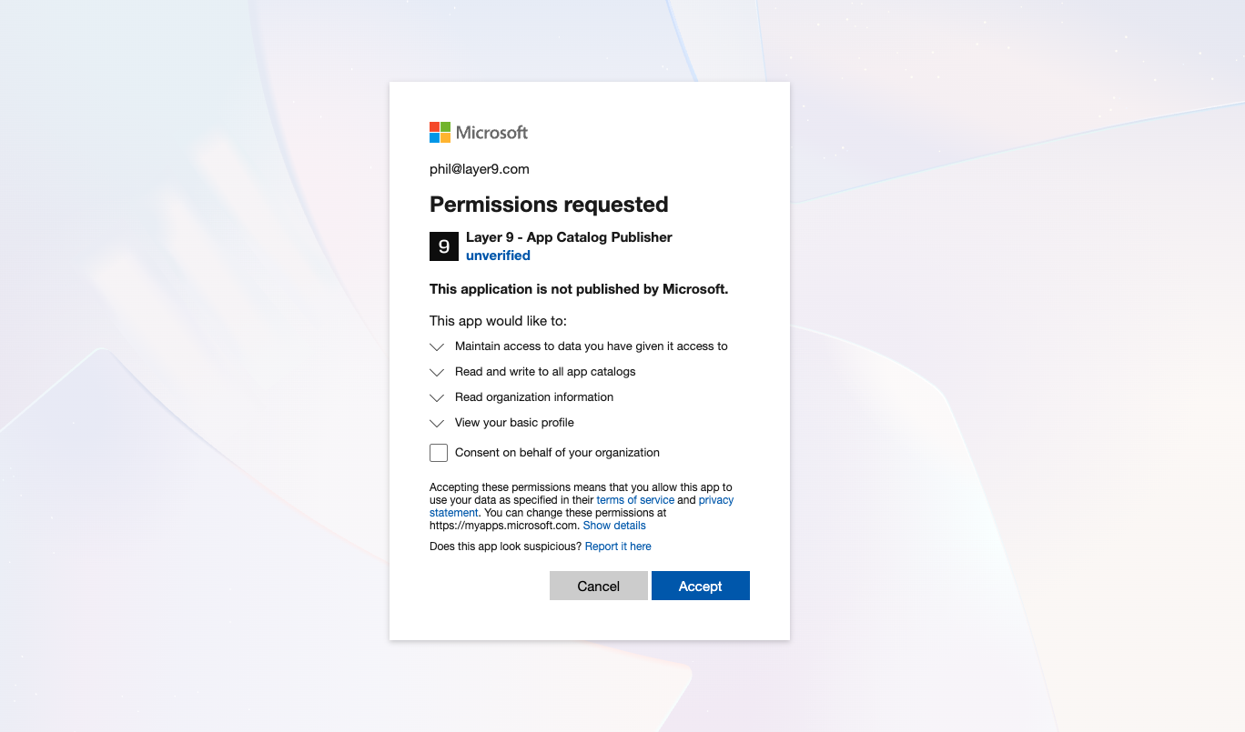 Microsoft Consent Screen