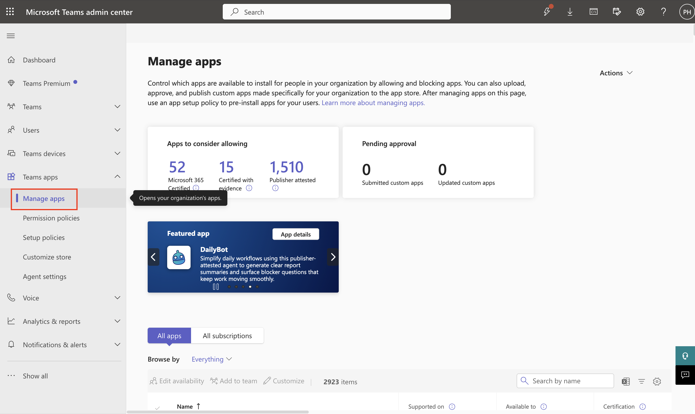 Manage Apps in the Teams Admin Center