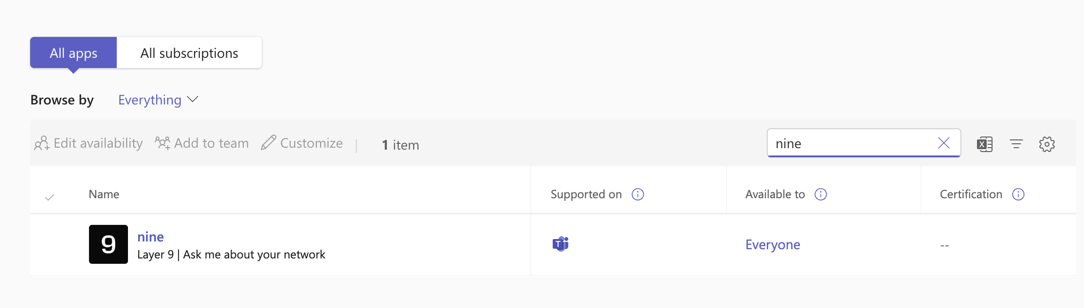 Teams app in list