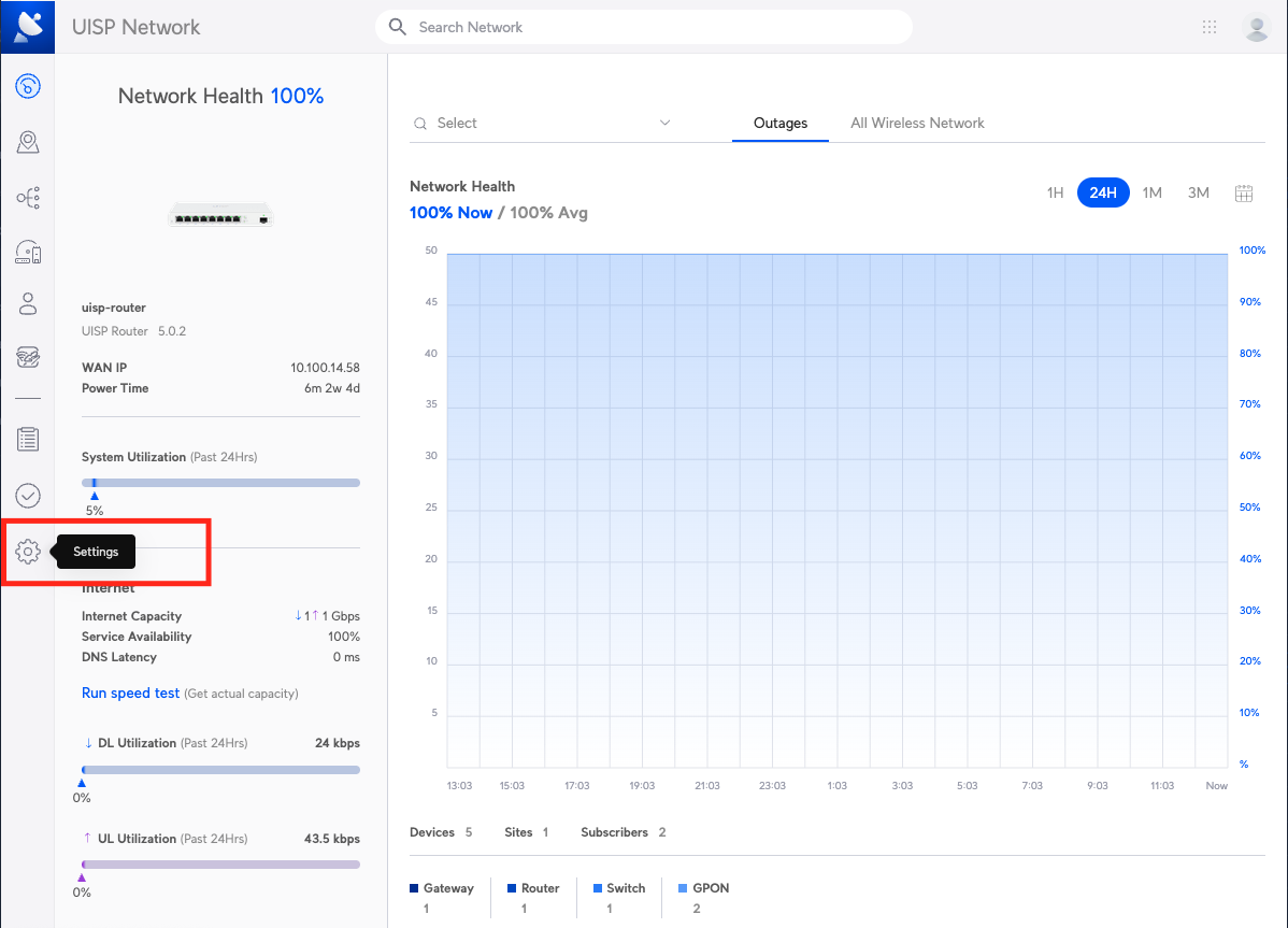 UISP User Settings navigation