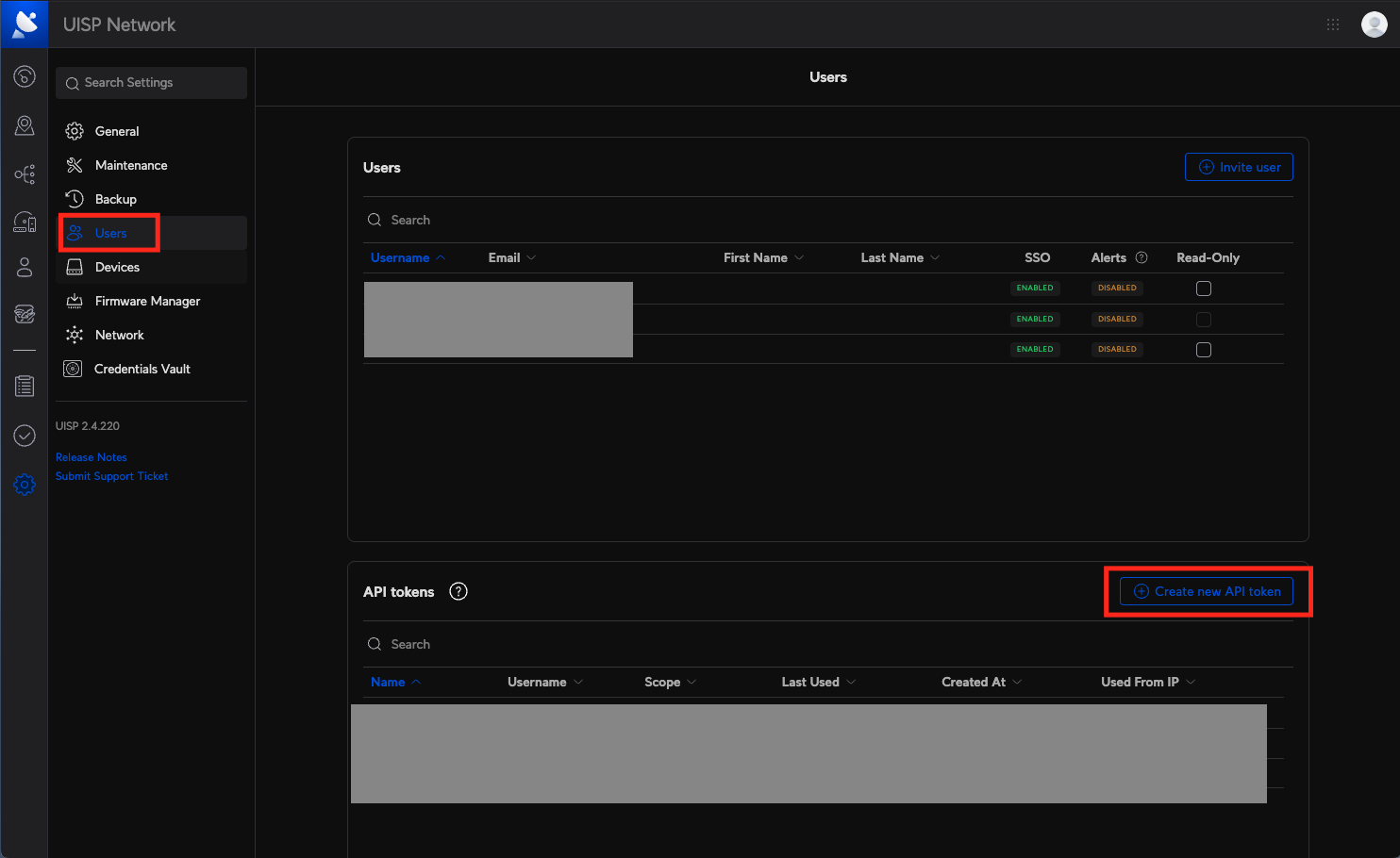 Create New API Token button