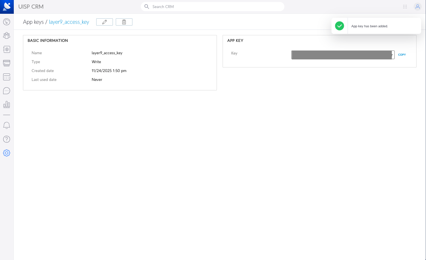 App Key display